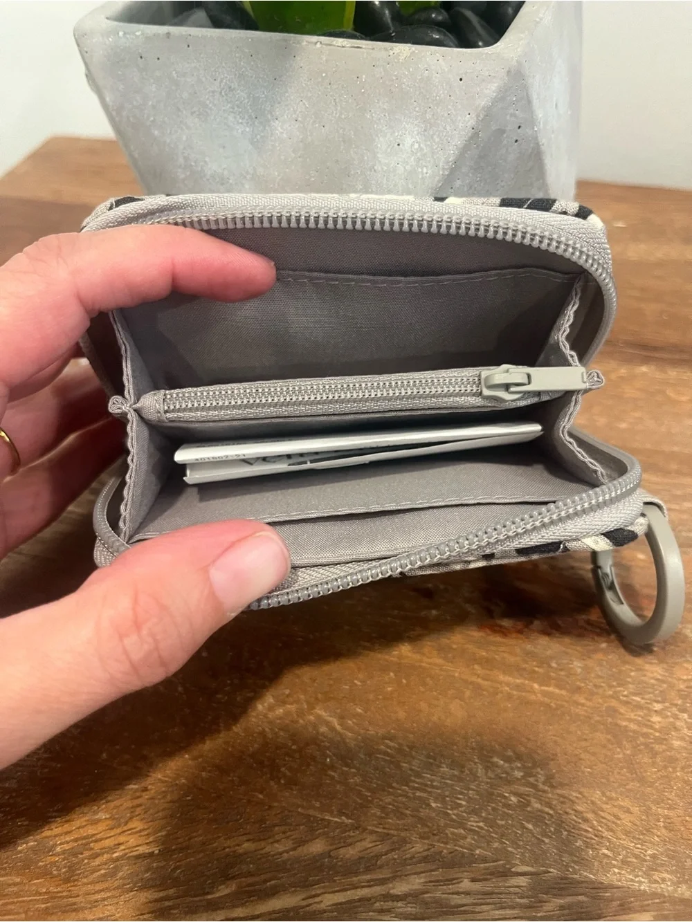 Vera Bradley Gray Floral Quilted Zip Card Wallet with Keyring